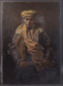 GEORGE WEISSBORT (1928 - 2013) PORTRAIT OF A MAN IN A TURBAN Oil on panel, unframed 86cm x 60cm