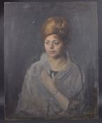 GEORGE WEISSBORT (1928 - 2013) PORTRAIT OF A LADY, Oil on panel, unframed. 82cm x 66cm.