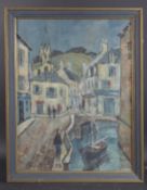 FRENCH SCHOOL (20TH CENTURY) view of a harbour side, oil on board, 22.25