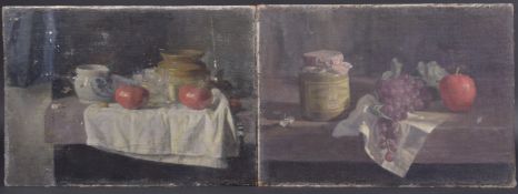 GEORGE WEISSBORT (1928 - 2013) TWO STILL LIFES a jar of mustard, apples AND grapes, tomatoes,
