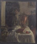 GEORGE WEISSBORT (1928 - 2013) A YOUNG LADY in an interior. Oil on board, unframed. 54cm x 46cm