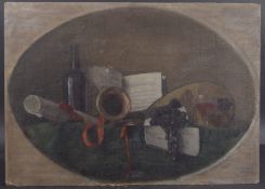 GEORGE WEISSBORT (1928 - 2013) A STILL LIFE, A MANDOLIN, a horn, a bottle of wine and music. Oil