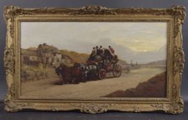 JOHN CHARLES MAGGS (1819-1895) Stagecoach and team of horses ready to depart from a harbour