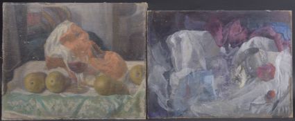 GEORGE WEISSBORT (1928 - 2013) A STILL LIFE a paper bag and apples on a cloth. And A STILL LIFE