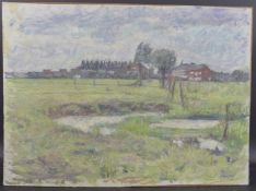 GEORGE WEISSBORT (1928 - 2013) AFTER PISSARO, LANDSCAPE Oil on board, unframed 60cm x 72cm