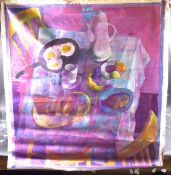 ANDRIY BLUDOV (b.1962 UKRAINE) Still life, breakfast table with fried eggs oil on canvas, signed