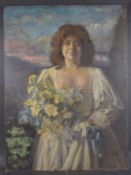 GEORGE WEISSBORT (1928 - 2013) A PORTRAIT OF A YOUND LADY WITH FLOWERS Signed and dated, 2000, oil