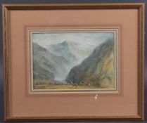 PAOUL MILLAIS (FRENCH 20TH CENTURY) Mountain landscape with deer, watercolour, 6.25