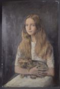 GEORGE WEISSBORT (1928 - 2013) A PORTRAIT OF A YOUNG GIRL, a dog on her lap. Signed, oil on board,