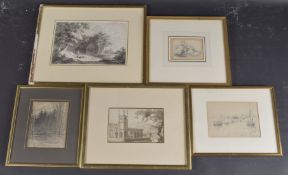 ENGLISH SCHOOL (19TH CENTURY) A group of five 19th century drawings of country scenes and views,