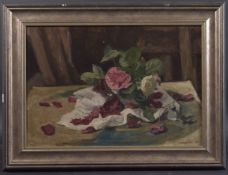 GEORGE WEISSBORT (1928 - 2013) A STILL LIFE roses with petals Signed and dated 1976, oil on board,