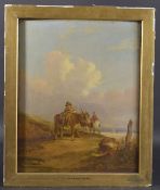 WILLIAM SHAYER (1811-1892) Beach view of resting figures and mules on a path with a basket of