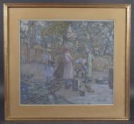 MERVAT (20TH CENTURY) Women collecting water pastel, signed and dated 1989, 16.5