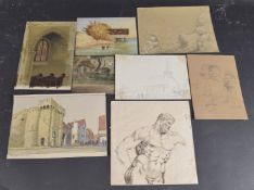 A MISCELLANEOUS COLLECTION OF EIGHT WATERCOLOURS AND DRAWINGS Including the Bargate, Southampton
