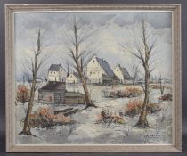 GERARD (20TH CENTURY) French village scene, oil on canvas, signed, label verso, 20