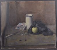 GEORGE WEISSBORT (1928 - 2013) A STILL LIFE, a jug, knife, wine glass and an apple Oil on canvas,