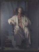 GEORGE WEISSBORT (1928 - 2013) A PORTRAIT OF THE ARTIST seated. Oil on panel, unframed 122cm x 94cm