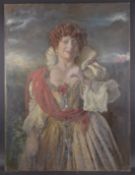 GEORGE WEISSBORT (1928 - 2013) A PORTRAIT OF A LADY in court dress. Oil on panel, unframed 120cm x