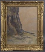 ARCHIBOLD DAVID REID (1844-1908) 'Seashore in Arran' cattle and sheep on a cliff side beach,