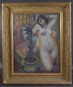 ATTRIBUTED TO YASUSHI TANAKA Interior with female nude, oil on canvas, 23.5