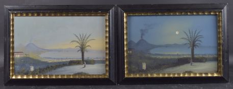 MEDITERRANEAN SCHOOL, Pair of night and day views of the Bay of Naples, gouache on boards,
