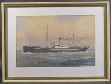 MARINUS DE LONGERE (DUTCH 1912-1978) Steamship 'Nicolaos' at sea with Greek flag flying,