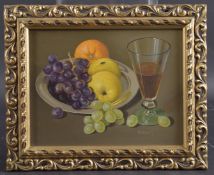 GEORGE J. BAILEY (20TH CENTURY). Still life of fruit and glass, signed 