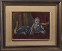 GEORGE WEISSBORT (1928 - 2013) THE DOLL Signed, oil on board, framed 28cm x 38cm