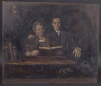 GEORGE WEISSBORT (1928 - 2013) A PORTRAIT OF A LADY and a man reading a book. Oil on panel,