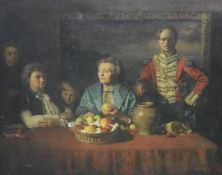 GEORGE WEISSBORT (1928 - 2013) AN INTERIOR SCENE, the artist, three ladies and a boy, with a