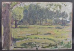 GEORGE WEISSBORT (1928 - 2013) AFTER PISSARO, WOODLAND SCENE Oil on board, unframed 50cm x 72cm