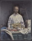 GEORGE WEISSBORT (1928 - 2013) A PORTRAIT OF THE ARTIST in his studio Oil on canvas on board 120cm x