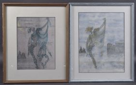 JEFFREY ROBERTS (20TH CENTURY) Two theatrical studies, ink and watercolour, one with gold