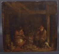 DUTCH SCHOOL (19TH CENTURY) Interior scene of a couple and a dog seated at a fire, oil on board,