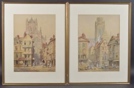 PAUL MARNY (FRANCE 1829-1914) A pair of continental town scenes with church towers, watercolours,