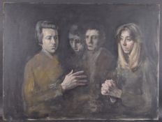 GEORGE WEISSBORT (1928 - 2013) A FAMILY GROUP, A YOUNG GIRL AND YOUNG MAN with two ghost like