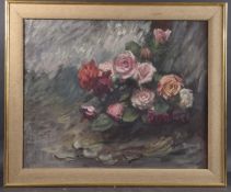 GEORGE WEISSBORT (1928 - 2013) A STILL LIFE, ROSES Board. 64cm x 79cm