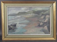MODERN BRITISH SCHOOL Caswell Bay,oil on board, signed with initials M.F and dated '74, inscribed