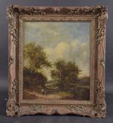 ENGLISH SCHOOL (19TH CENTURY) Figures and cattle being driven on a country lane, oil on canvas, 13.