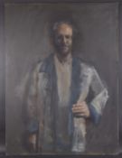 GEORGE WEISSBORT (1928 - 2013) A HALF LENGTH PORTRAIT OF THE ARTIST Oil on board, unframed. 122cm