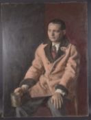 GEORGE WEISSBORT (1928 - 2013) A PORTRAIT OF A SEATED MAN holding a tankard Oil on panel, unframed