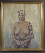 EARLY 20TH CENTURY Portrait of a seated semi naked African woman oil on canvas, 30