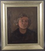 GEORGE WEISSBORT (1928 - 2013) A PORTRAIT HEAD AND SHOULDERS OF A LADY Oil on board, framed 60cm x