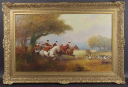 EUGENE PECHAUBES (1890-1967) Hunt and hounds on the chase, oil on canvas, signed, 23