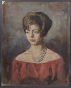 GEORGE WEISSBORT (1928 - 2013) A PORTRAIT HEAD AND SHOULDERS OF A YOUNG LADY Oil on panel, unframed.
