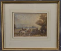 ENGLISH SCHOOL (19TH CENTURY) Farm workers returning from the fields, watercolour, 5.25
