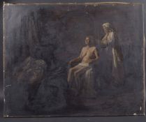 GEORGE WEISSBORT (1928 - 2013) AN INTERIOR with a nude woman in a chair, a woman in a white cloak