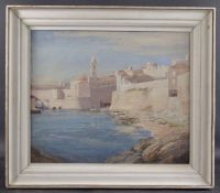 ARTHUR CROFT MITCHELL (1872-1956) 'Ragusa from the Rocks', label verso, oil on canvas, 19.5