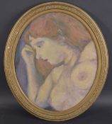 19TH CENTURY SCHOOL Head and shoulder portrait of a nude woman oil on canvas, laid on board oval,