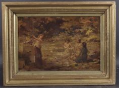 19TH CENTURY SCHOOL Nymphs in a garden, oil on canvas, 10.5